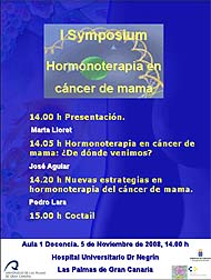 Portada del tríptico del I Symposium de Hormonoterapia en Cáncer de Mama